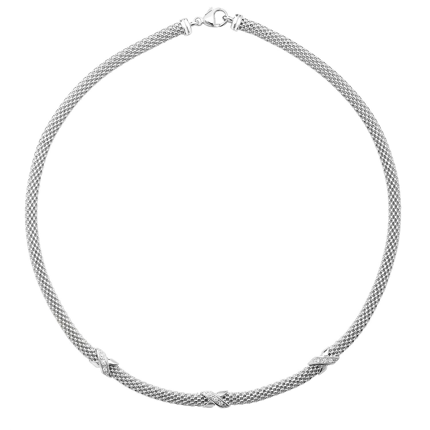 SILVER RHODIUM PLATED CZ SET MESH NECKLET