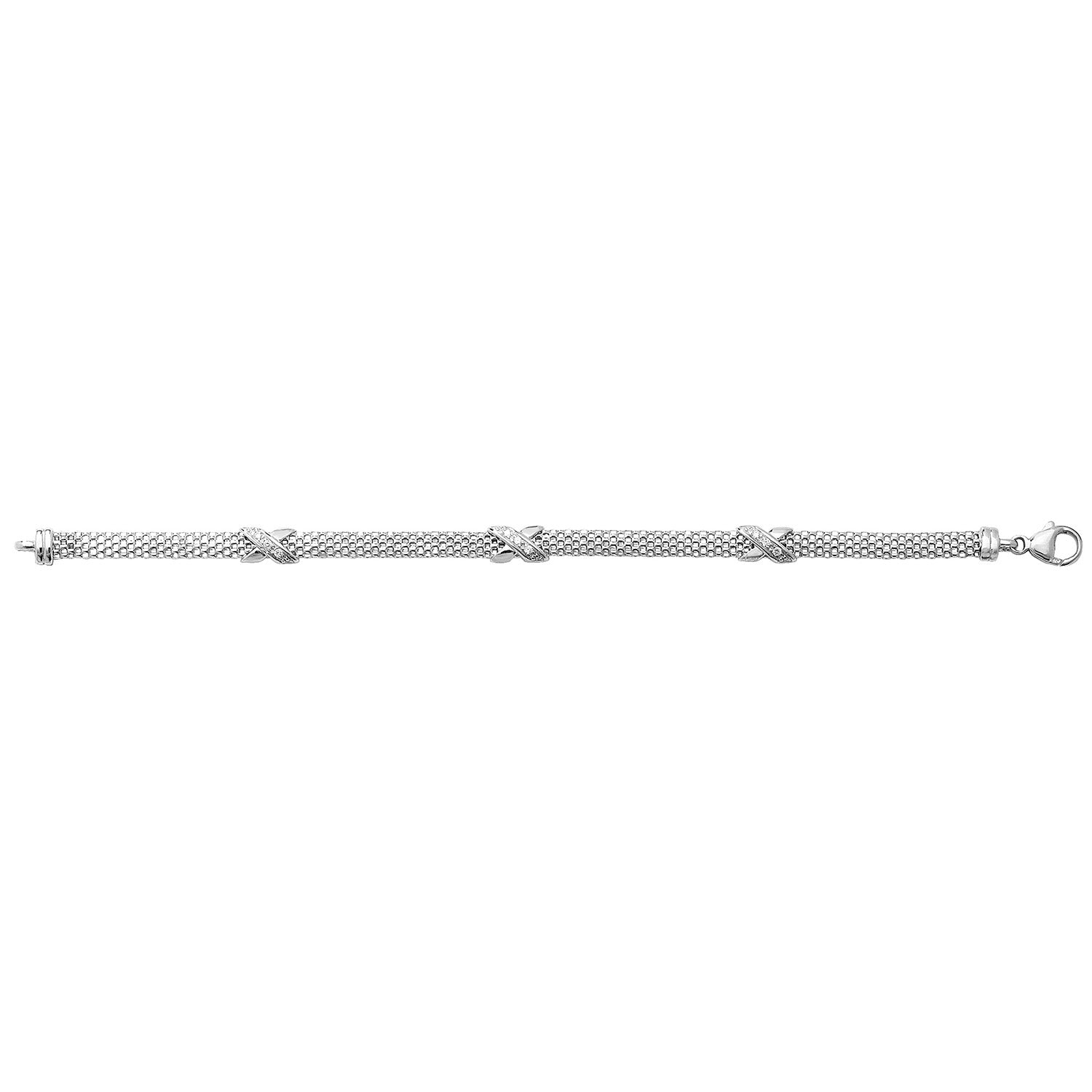 SILVER RHODIUM PLATED CZ SET MESH BRACELET