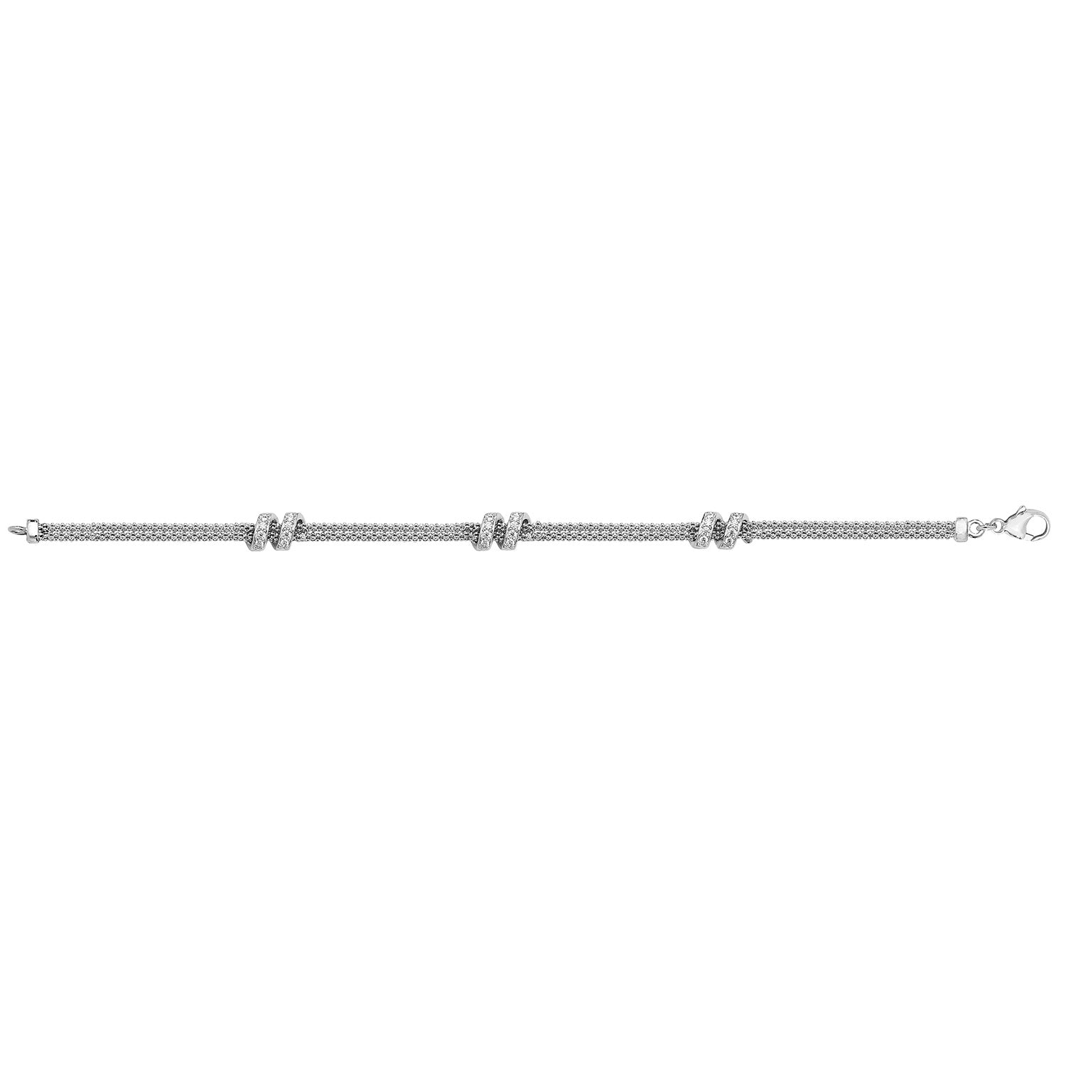 SILVER RHODIUM PLATED CZ SET SPIRAL MESH BRACELET