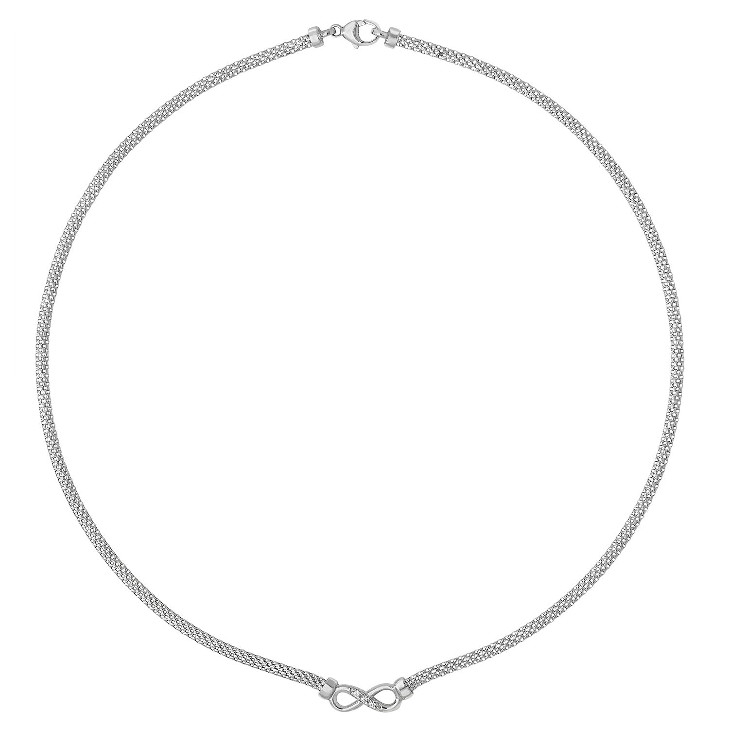 SILVER RHODIUM PLATED CZ INFINITY MESH NECKLET
