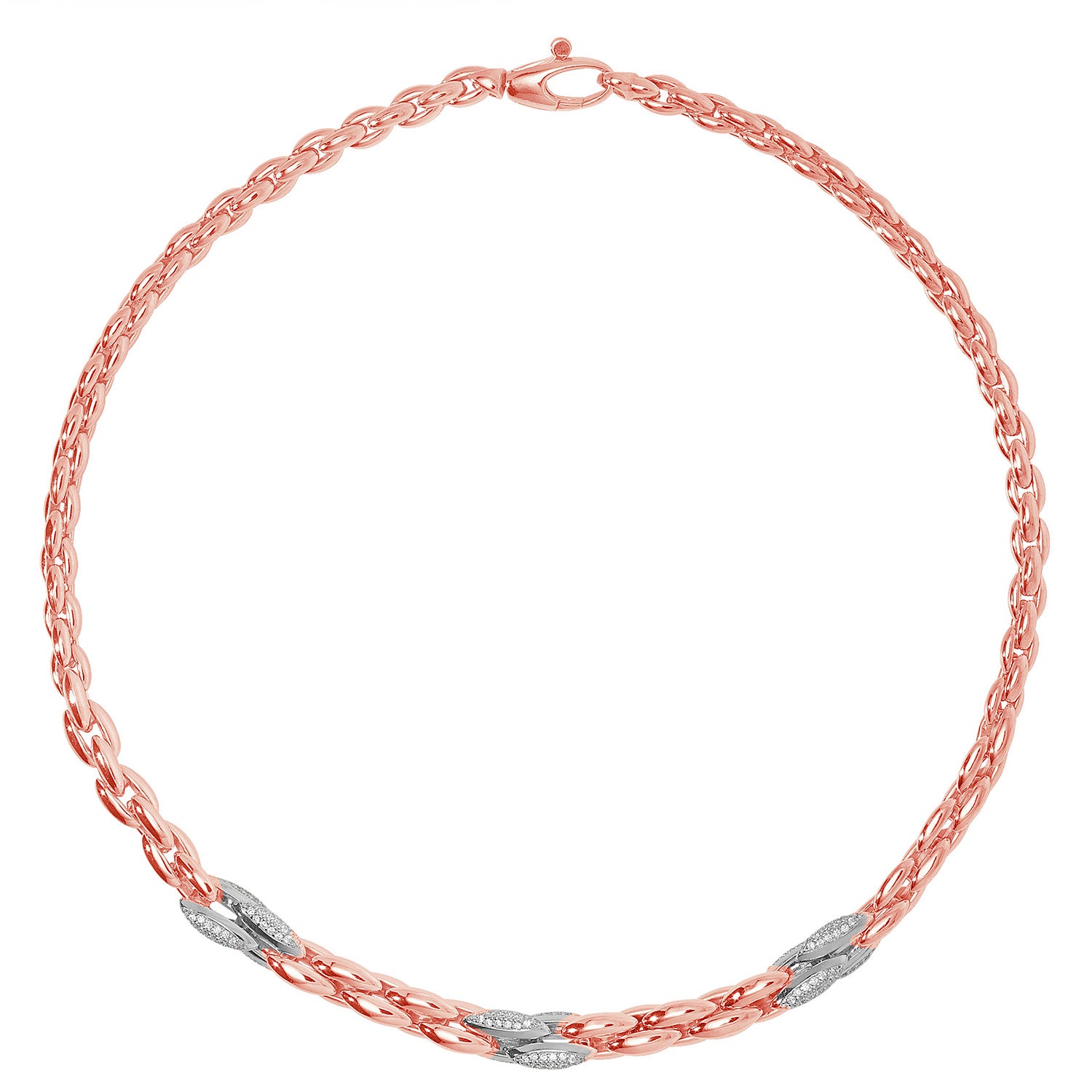 SILVER ROSE GOLD PLATED CZ OVAL LINKED NECKLET