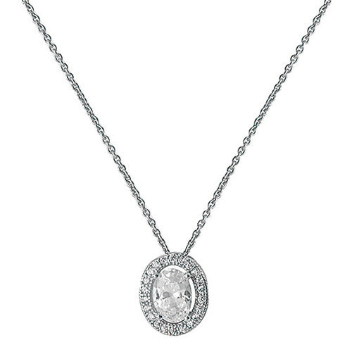 SILVER RHODIUM PLATED OVAL HALO CZ NECKLET