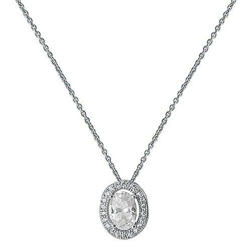 SILVER RHODIUM PLATED OVAL HALO CZ NECKLET