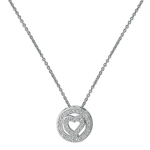 SILVER RHODIUM PLATED HEART CZ HALO NECKLET