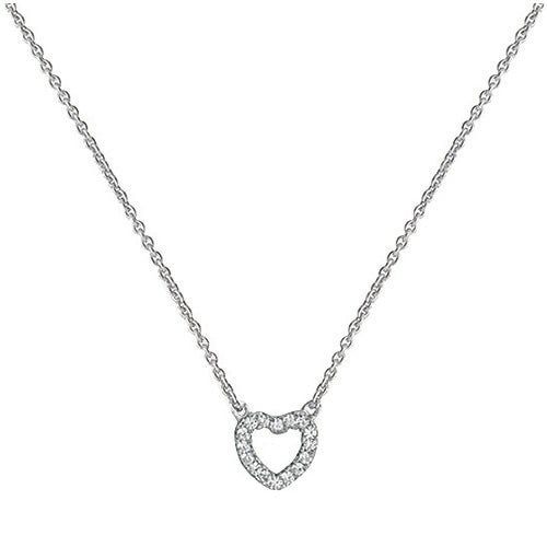 SILVER RHODIUM PLATED CZ OPEN HEART NECKLET