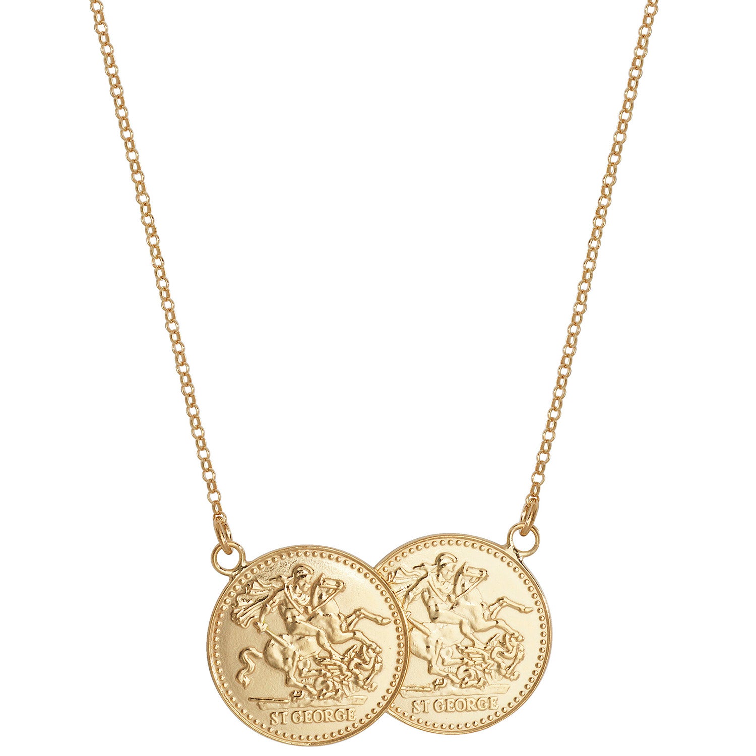 SILVER YELLOW GOLD PLATED FULL DOUBLE SOVEREIGN COIN NECKLET