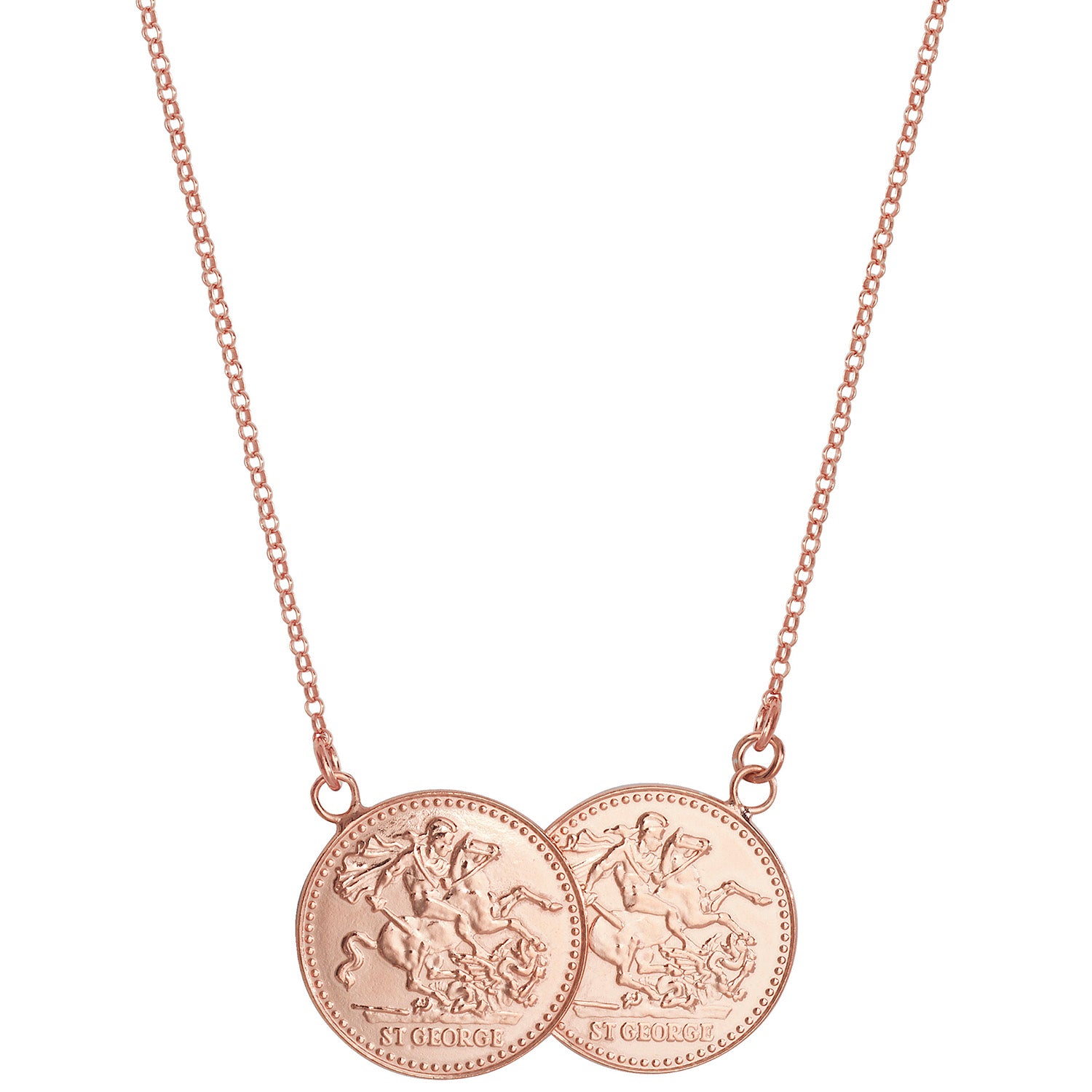 SILVER ROSE GOLD PLATED FULL DOUBLE SOVEREIGN COIN NECKLET