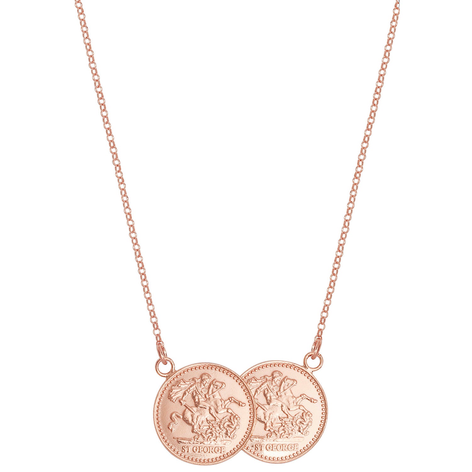 SILVER ROSE GOLD PLATED HALF DOUBLE SOVEREIGN COIN NECKLET
