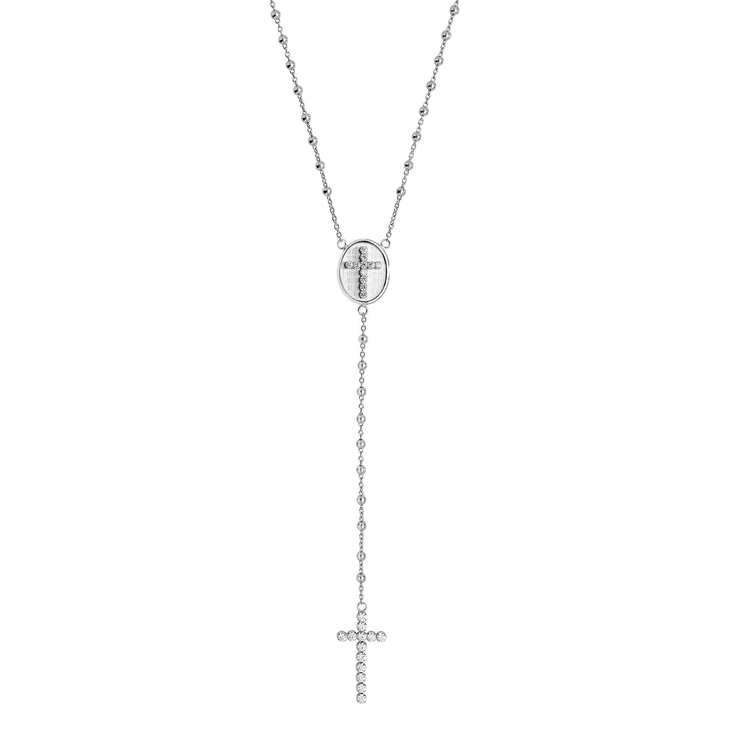 SILVER RHODIUM PLATED CZ ROSARY NECKLET