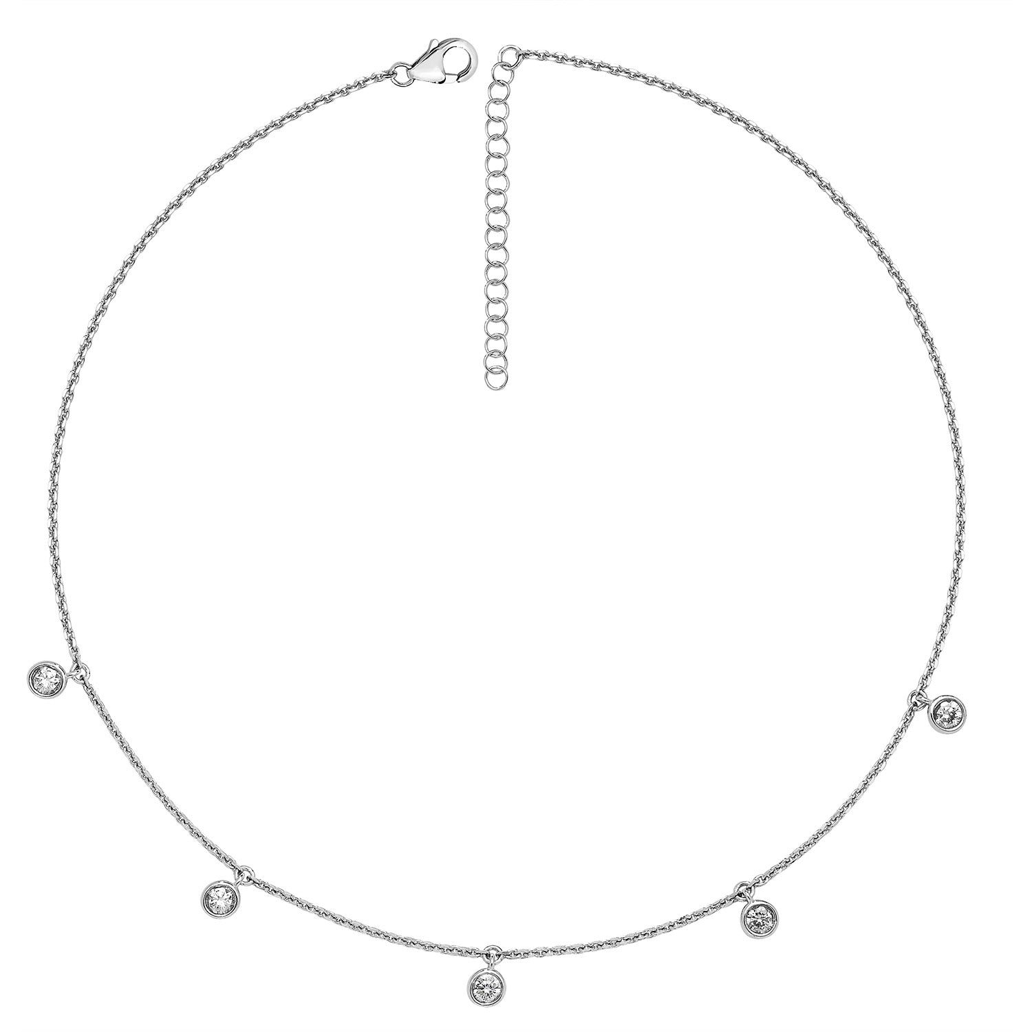 SILVER RHODIUM PLATED CZ BEZEL SET CHARMS NECKLET