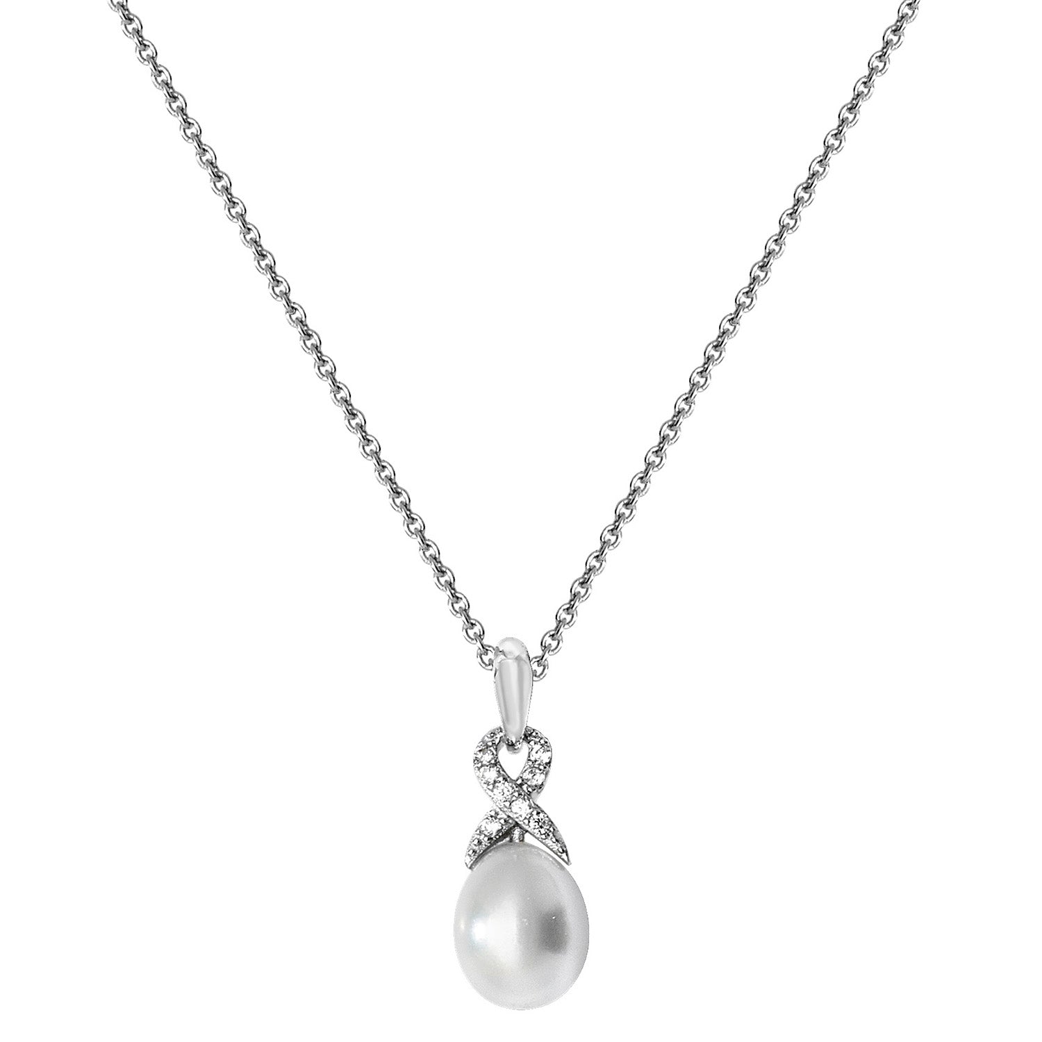 SILVER RHODIUM PLATED FRESHWATER PEARL AND CZ SET NECKLET