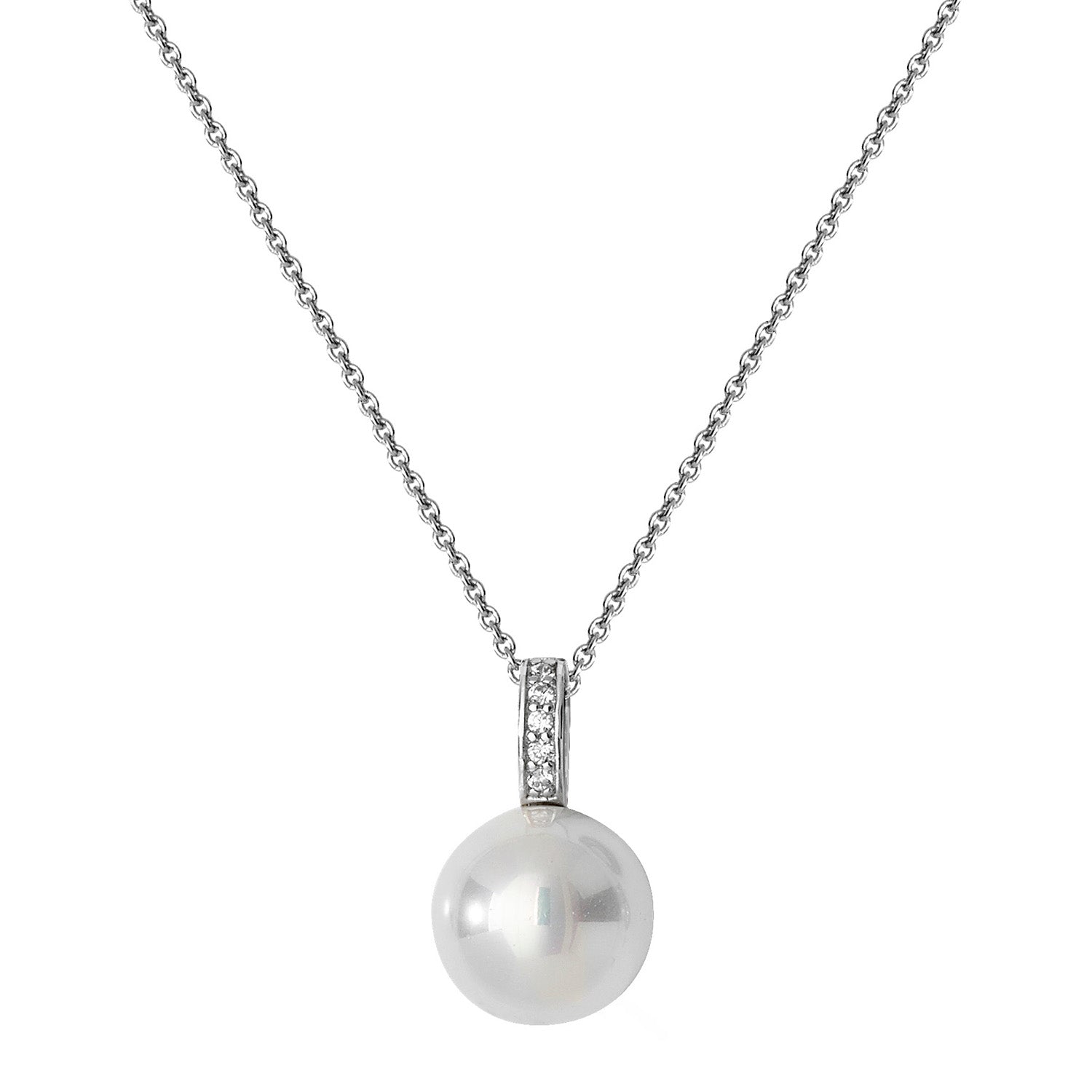 SILVER RHODIUM PLATED FRESHWATER PEARL AND CZ SET BALE NECKLET