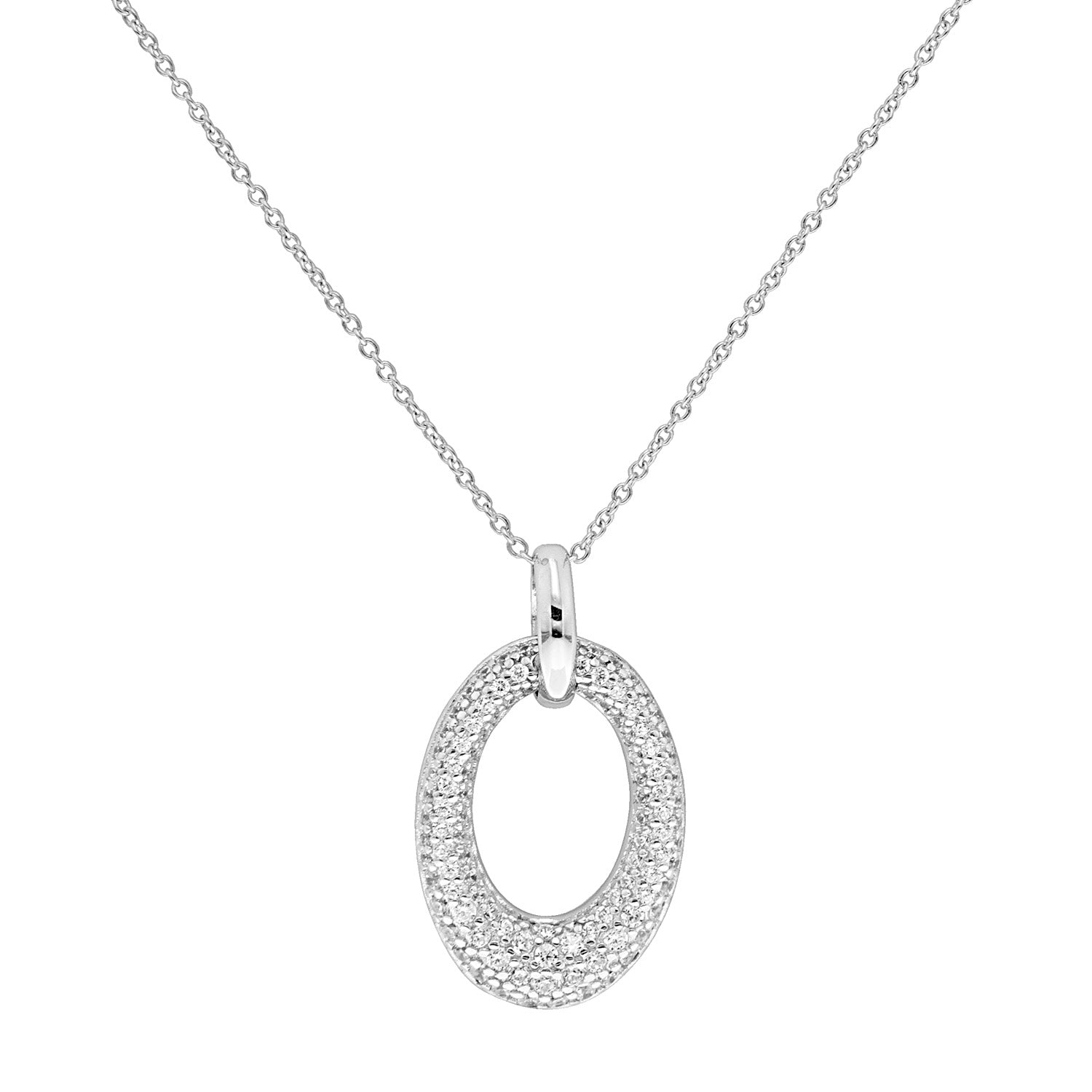 SILVER OPEN OVAL CZ NECKLET