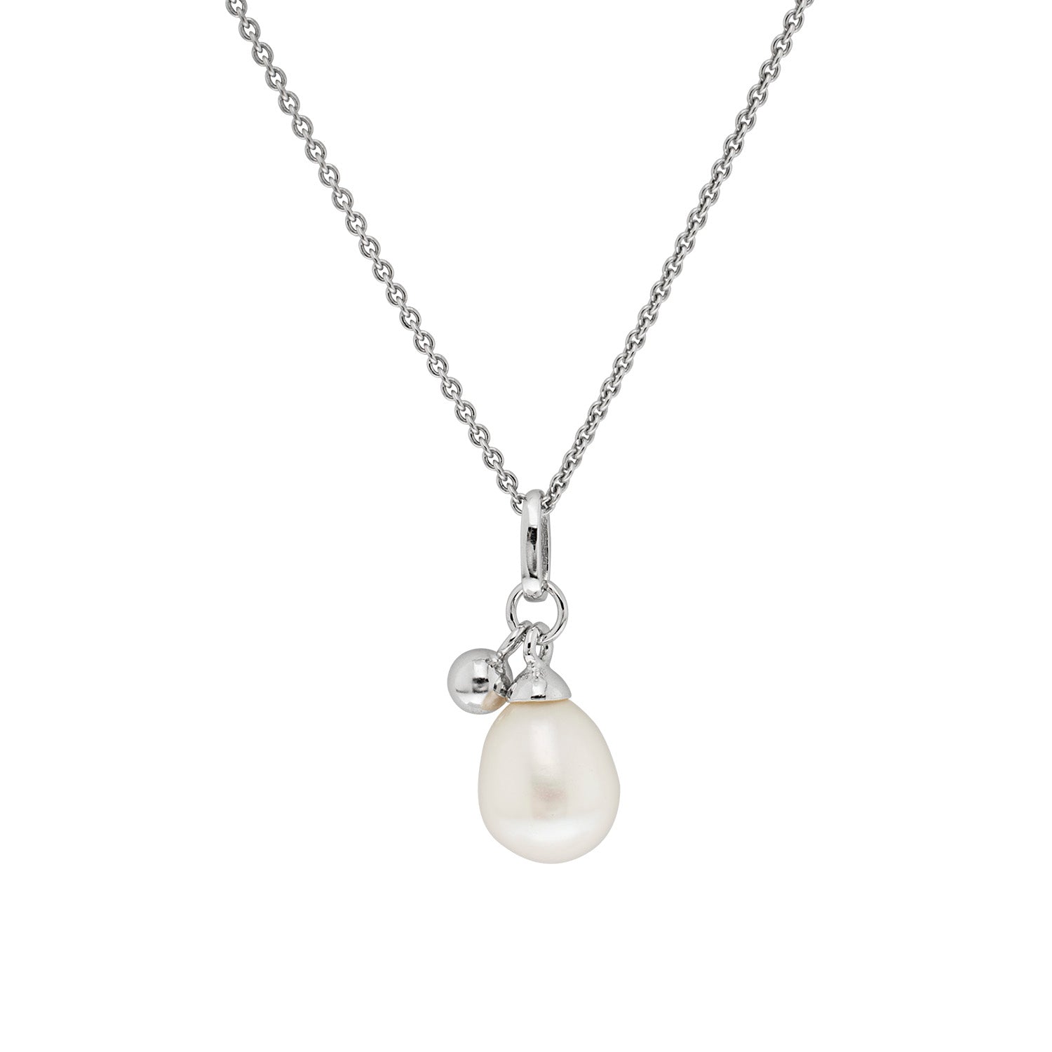 SILVER FRESHWATR PEARL AND CHARM NECKLET
