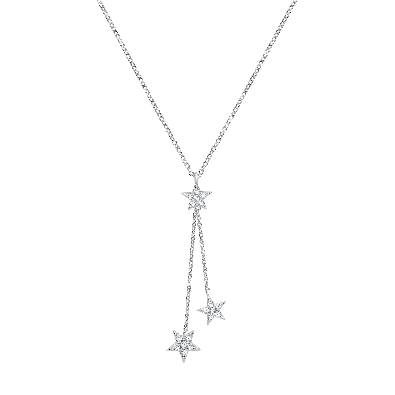 SILVER CZ TRIPLE STAR CHAIN NECKLET