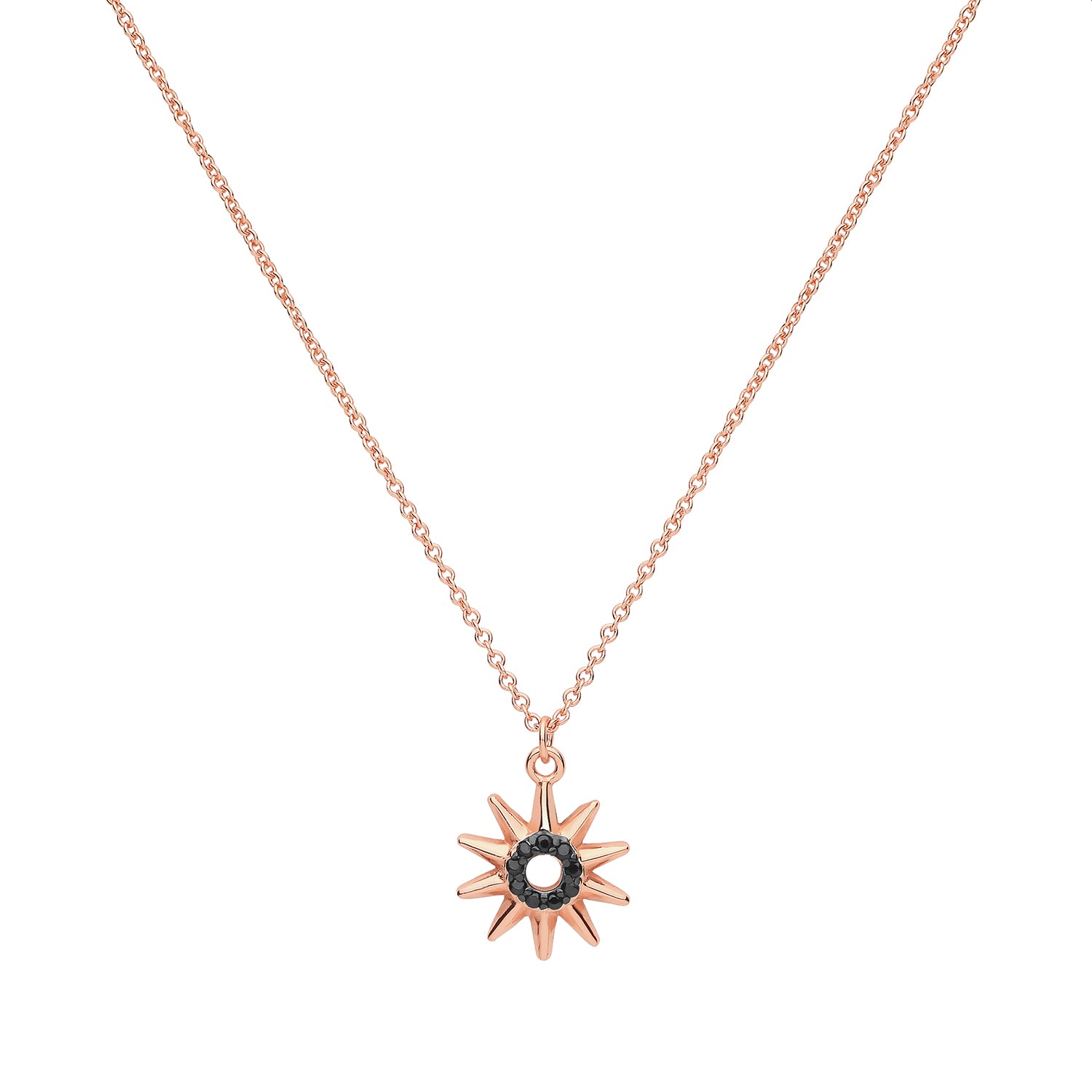 SILVER ROSE GOLD PLATED BLACK CZ SUN NECKLET