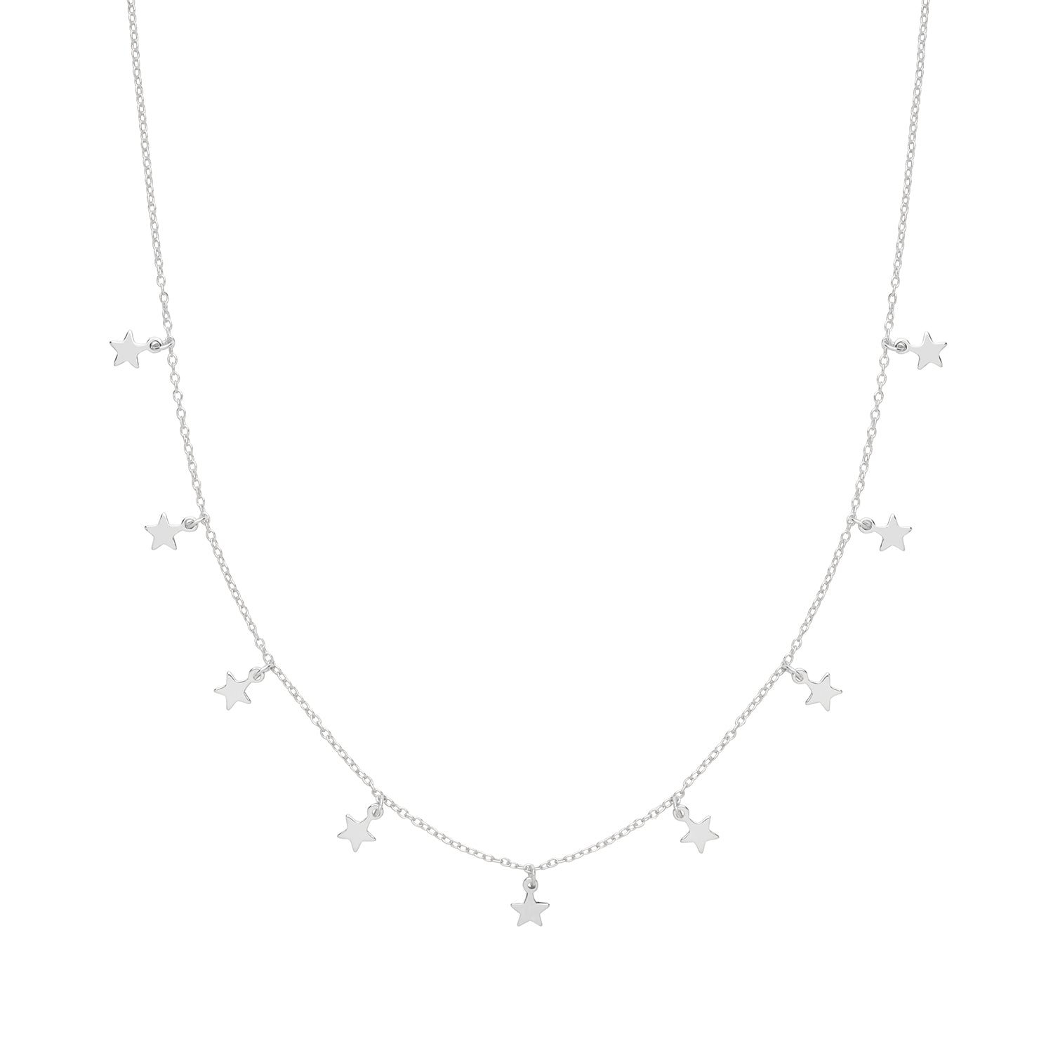 SILVER RHODIUM PLATED STAR CHARMS NECKLET