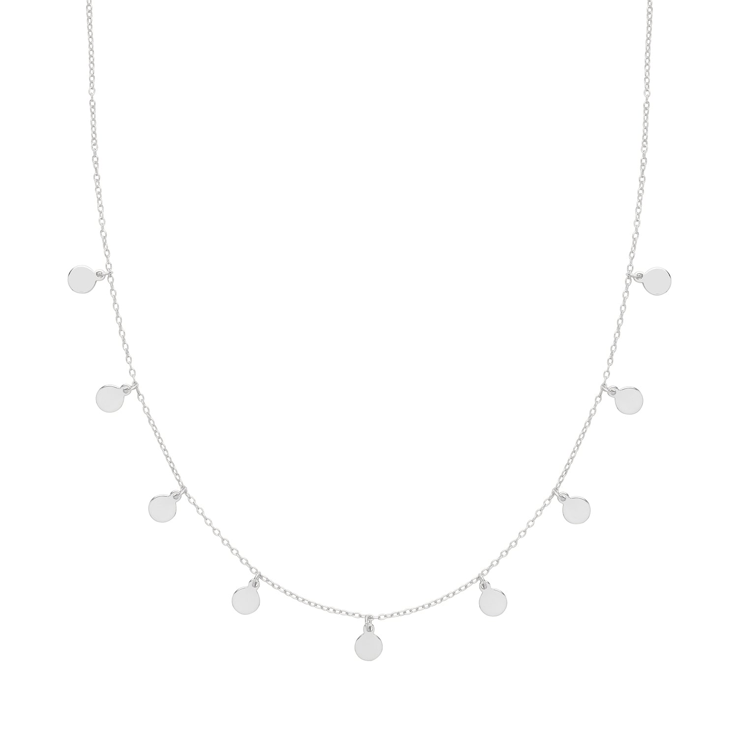 SILVER RHODIUM PLATED DISC CHARMS NECKLET
