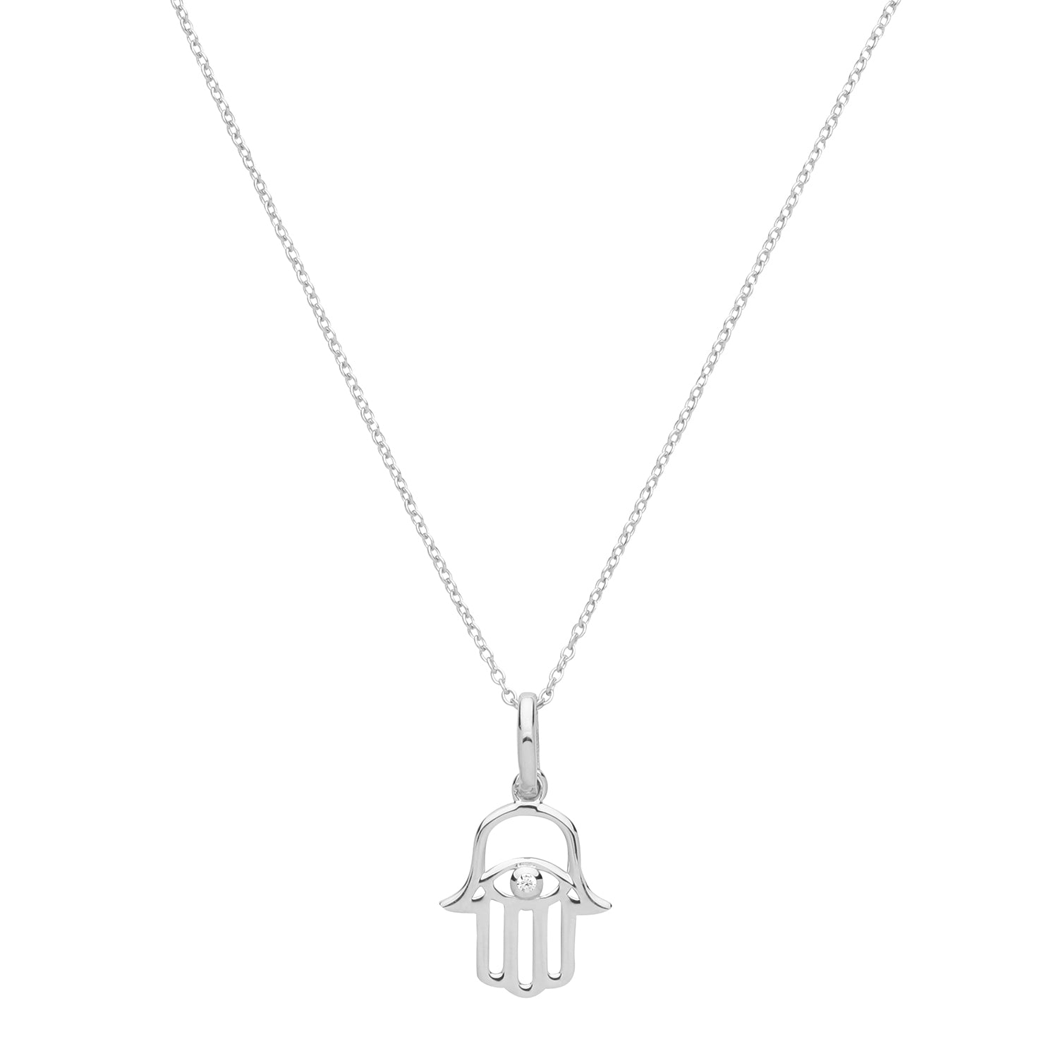 SILVER RHODIUM PLATED CZ SET HAMSA NECKLET