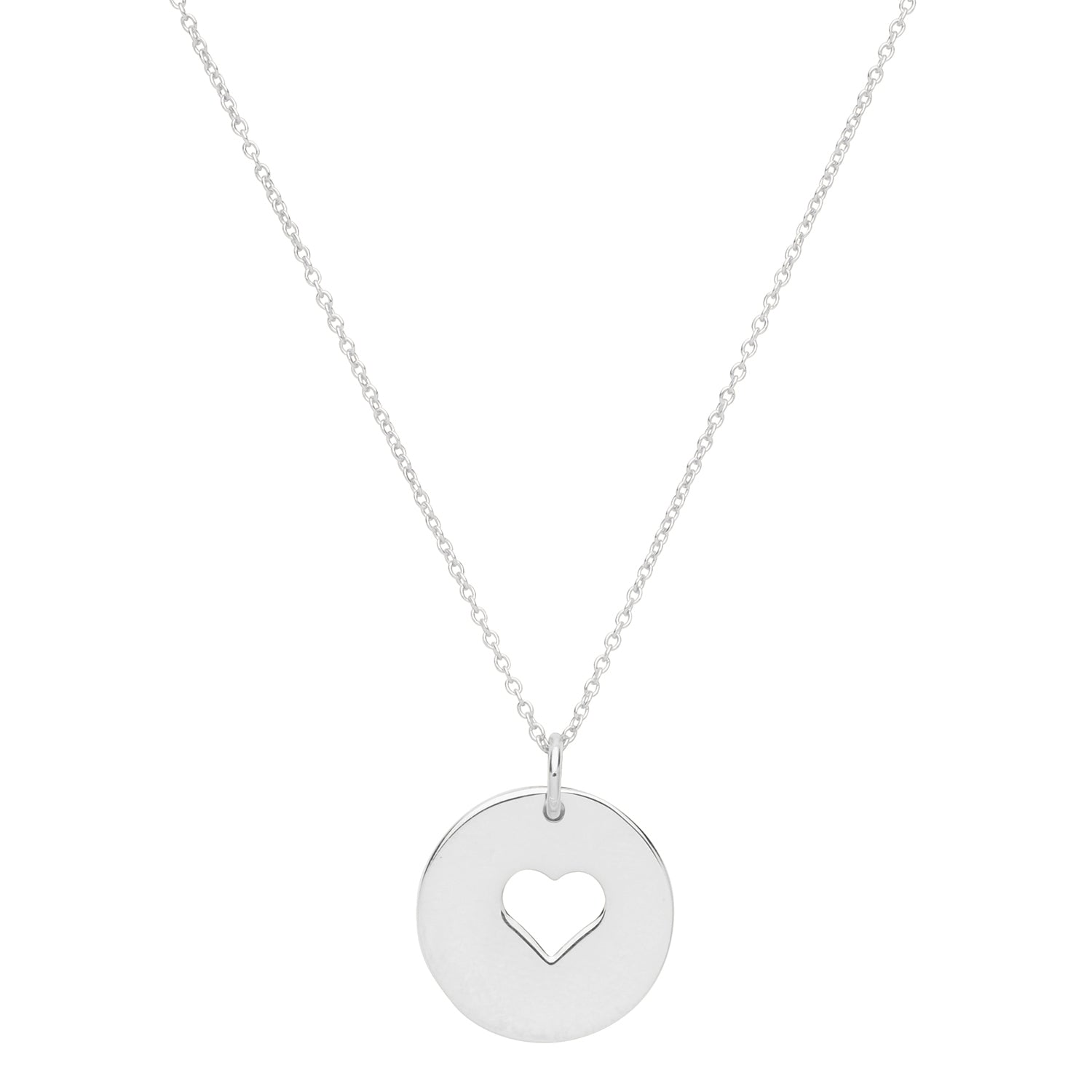 SILVER RHODIUM PLATED HEART DISC NECKLET
