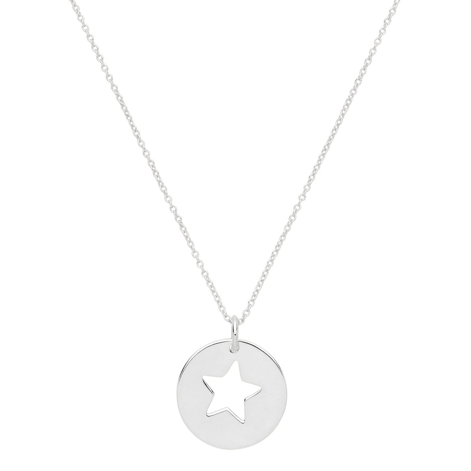 SILVER RHODIUM PLATED STAR DISC NECKLET