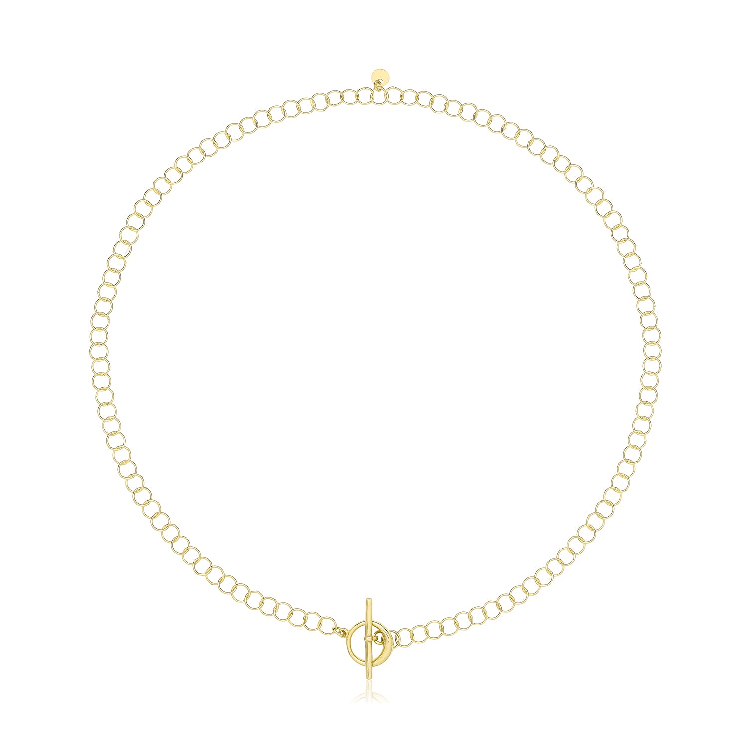 SILVER YELLOW GOLD PLATED CIRCLE LINK T-BAR NECKLET