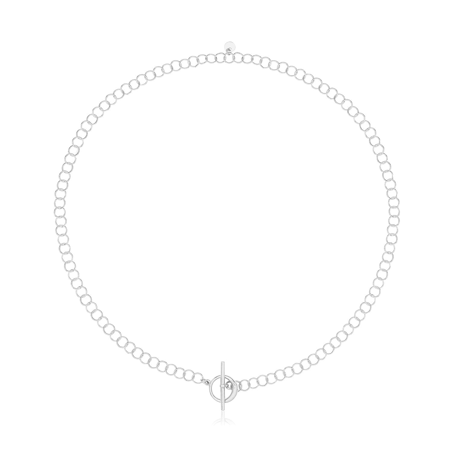 SILVER RHODIUM PLATED CIRCLE LINK T-BAR NECKLET