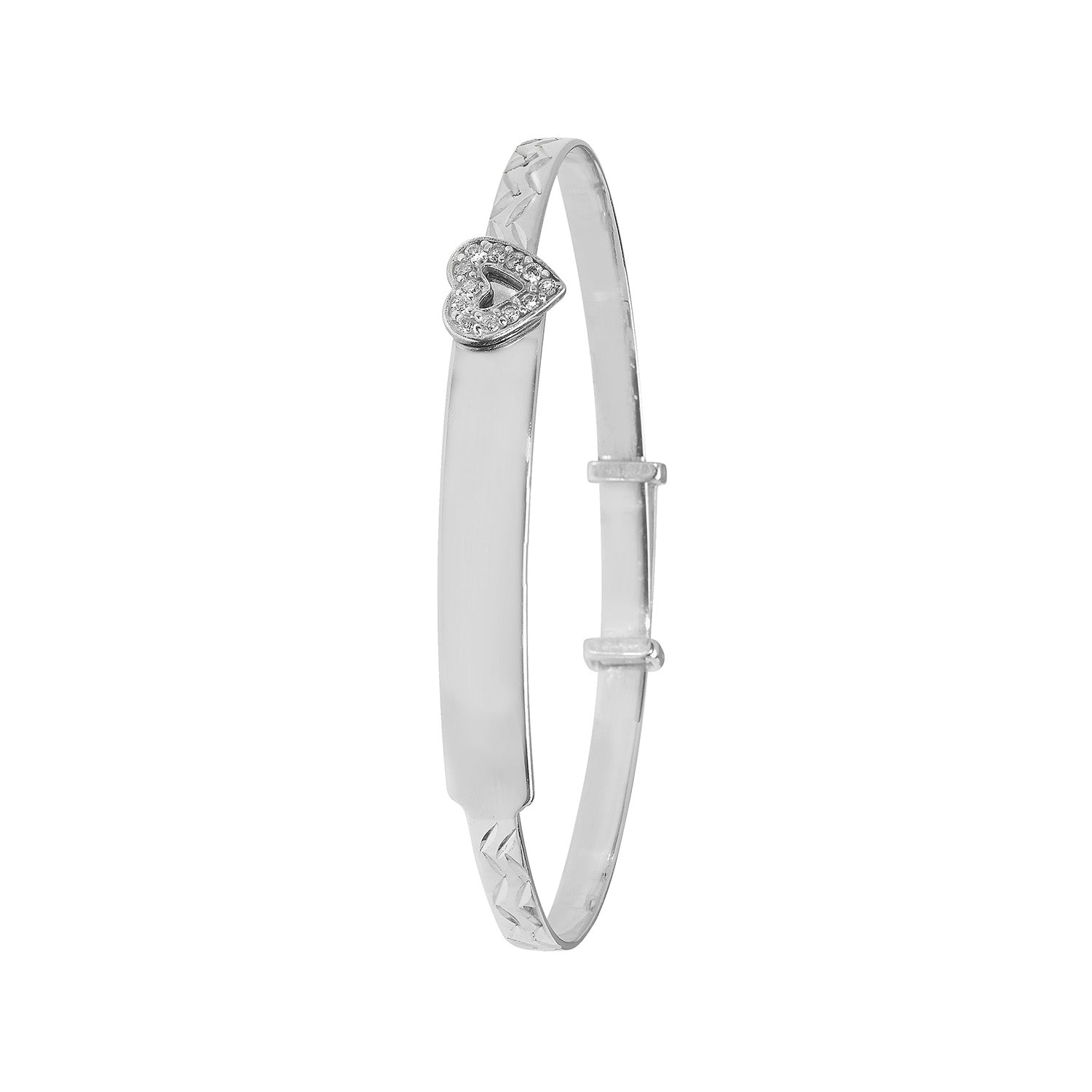 SILVER BABIES' CZ HEART ID BANGLE
