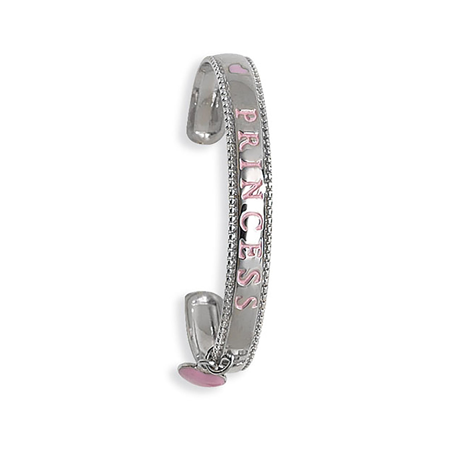 SILVER BABIES' PINK HEART CHARM PRINCESS BANGLE