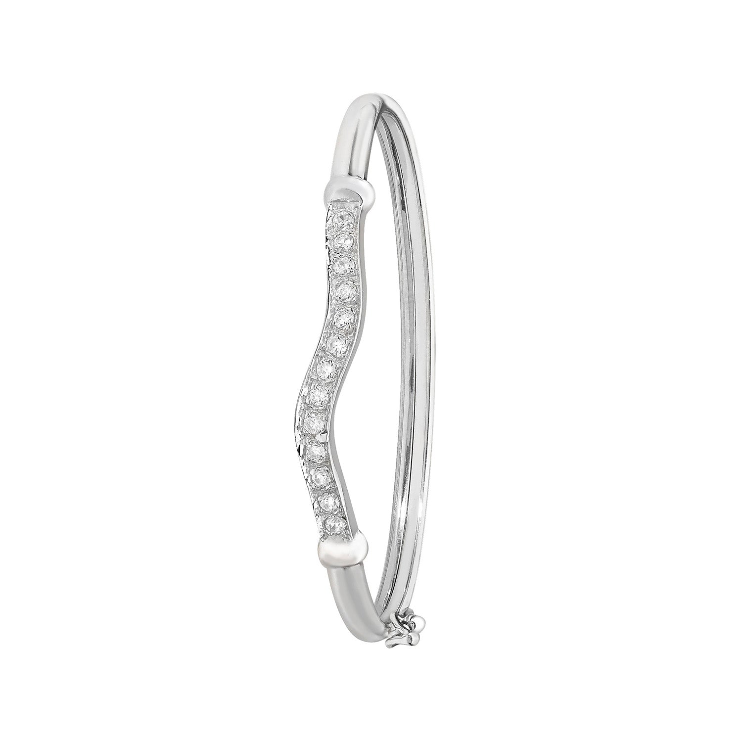SILVER BABIES' CZ WAVY HINGED BANGLE