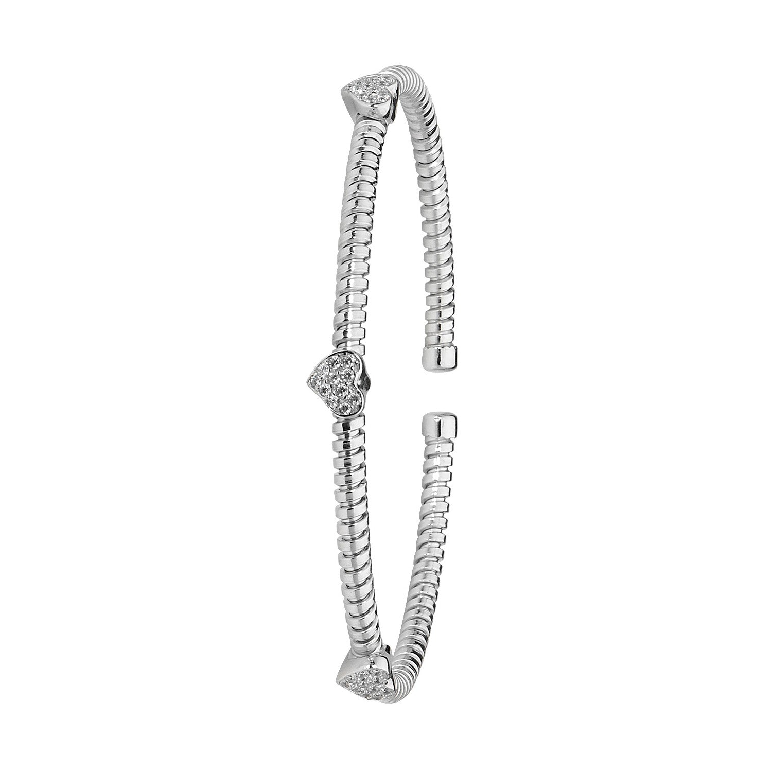 SILVER RHODIUM PLATED CZ HEART BANGLE