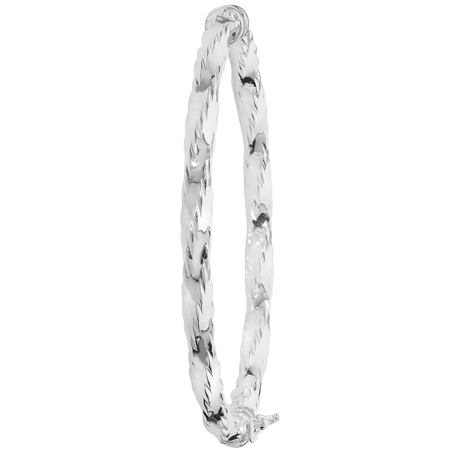 SILVER DIAMOND CUT TWISTED HINGED OVAL BANGLE