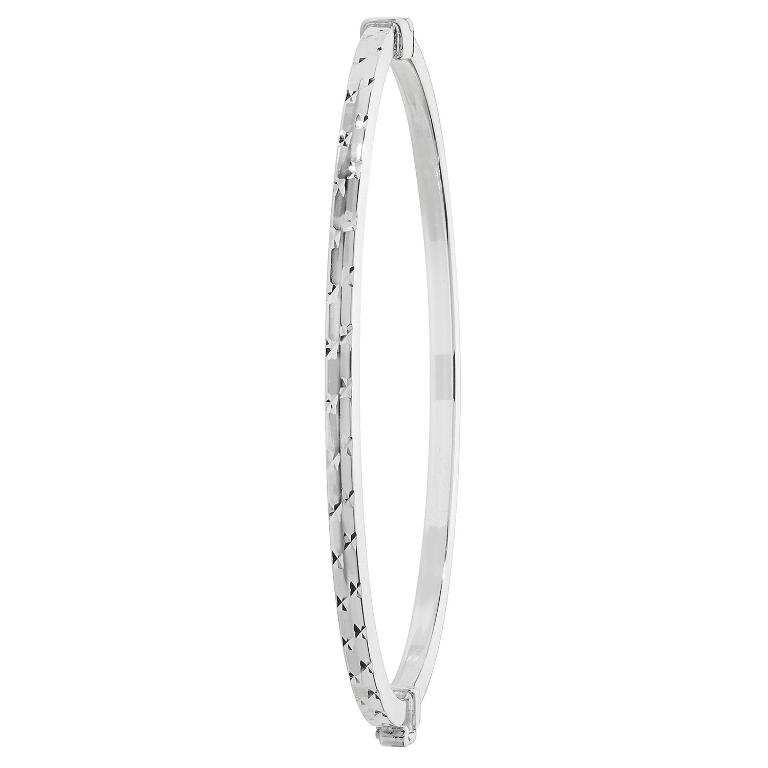 SILVER DIAMOND CUT HINGED OVAL BANGLE