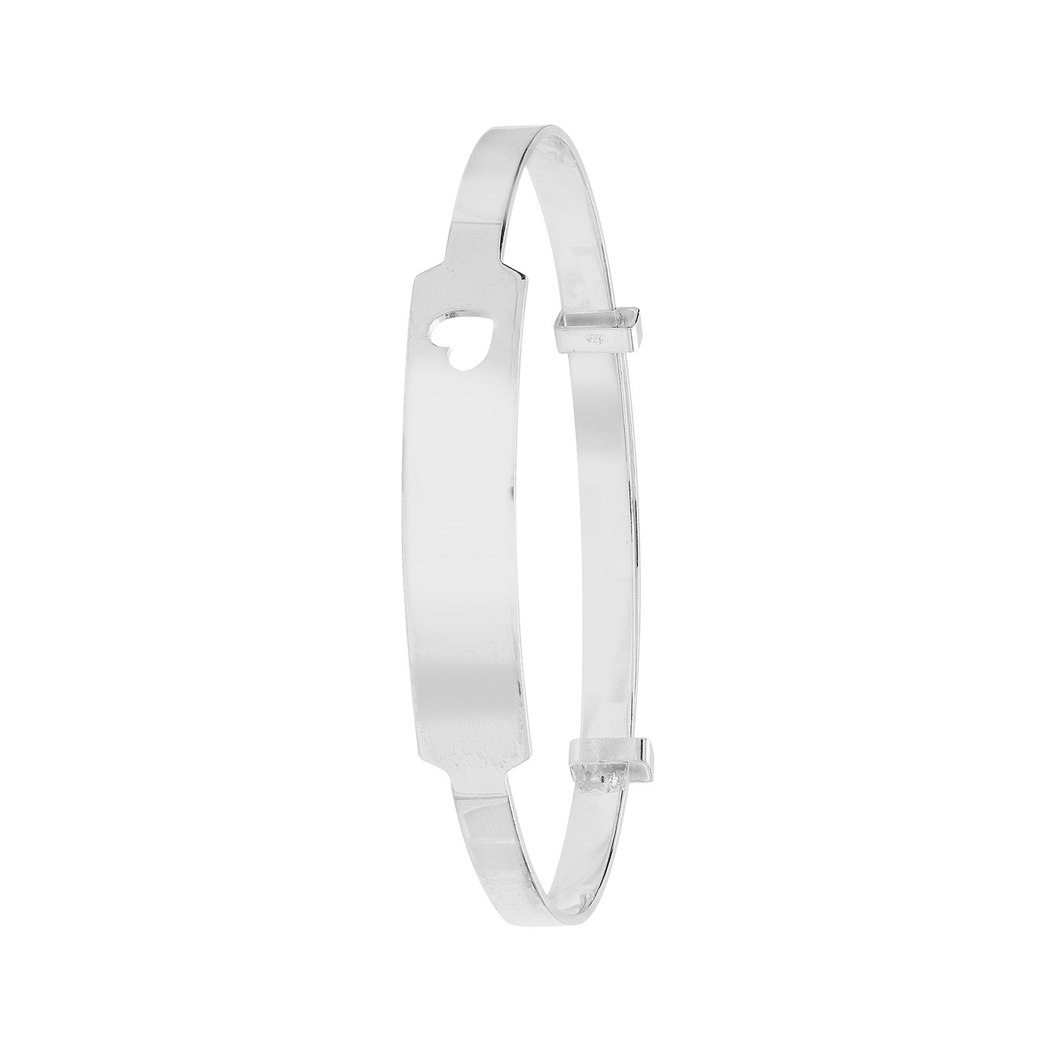 SILVER BABIES' CUT OUT HEART EXPANDABLE ID BANGLE