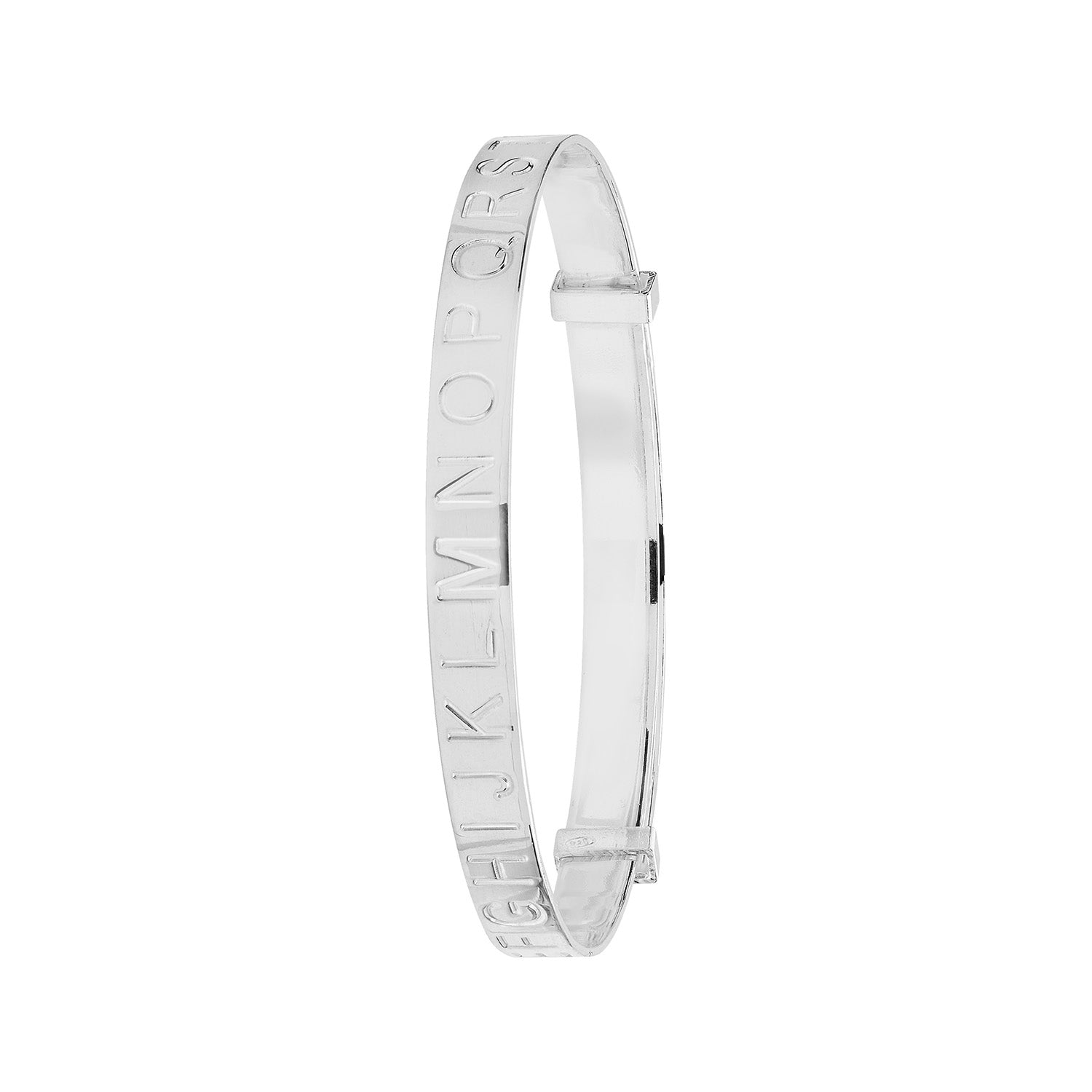 SILVER BABIES' DIAMOND CUT EXPANDABLE ALPHABET BANGLE