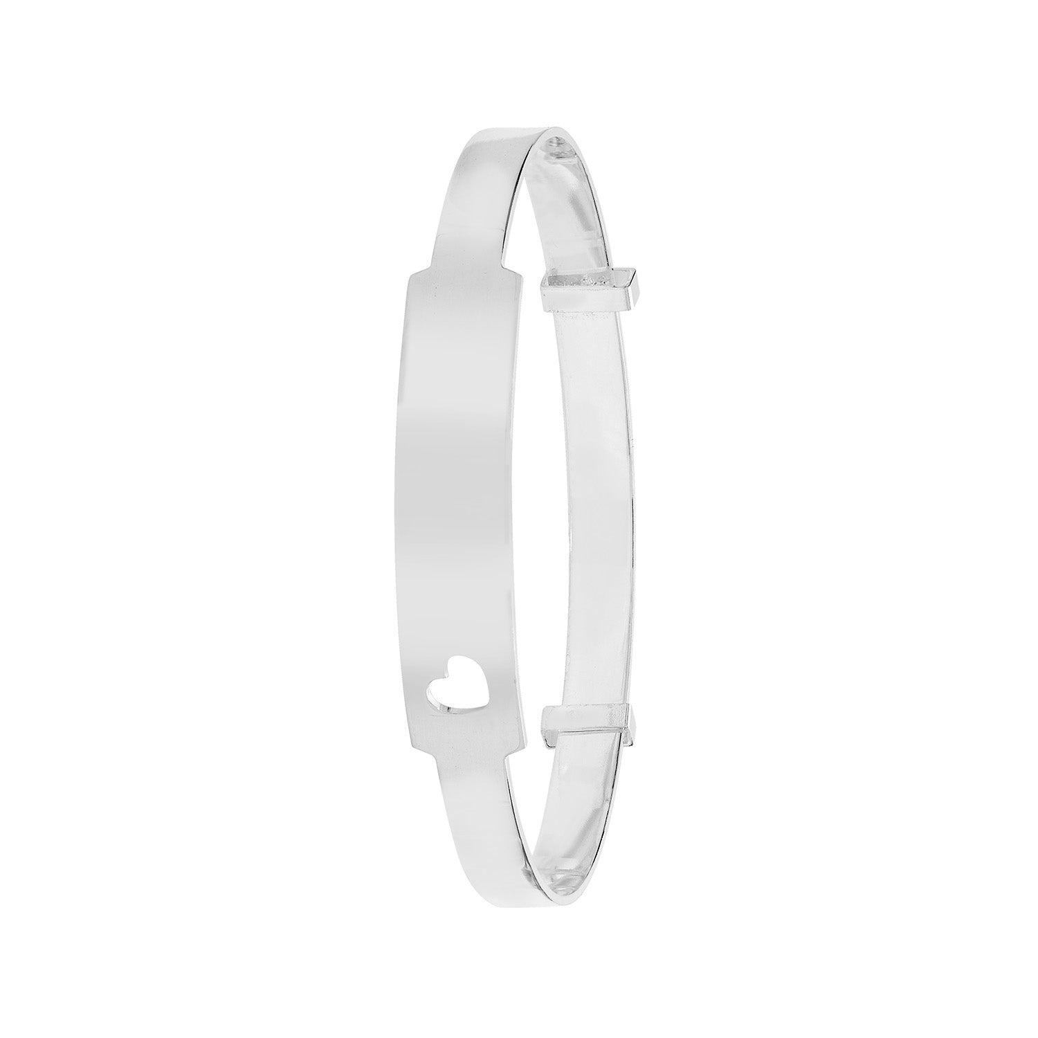 SILVER BABIES' CUT OUT HEART EXPANDABLE ID BANGLE