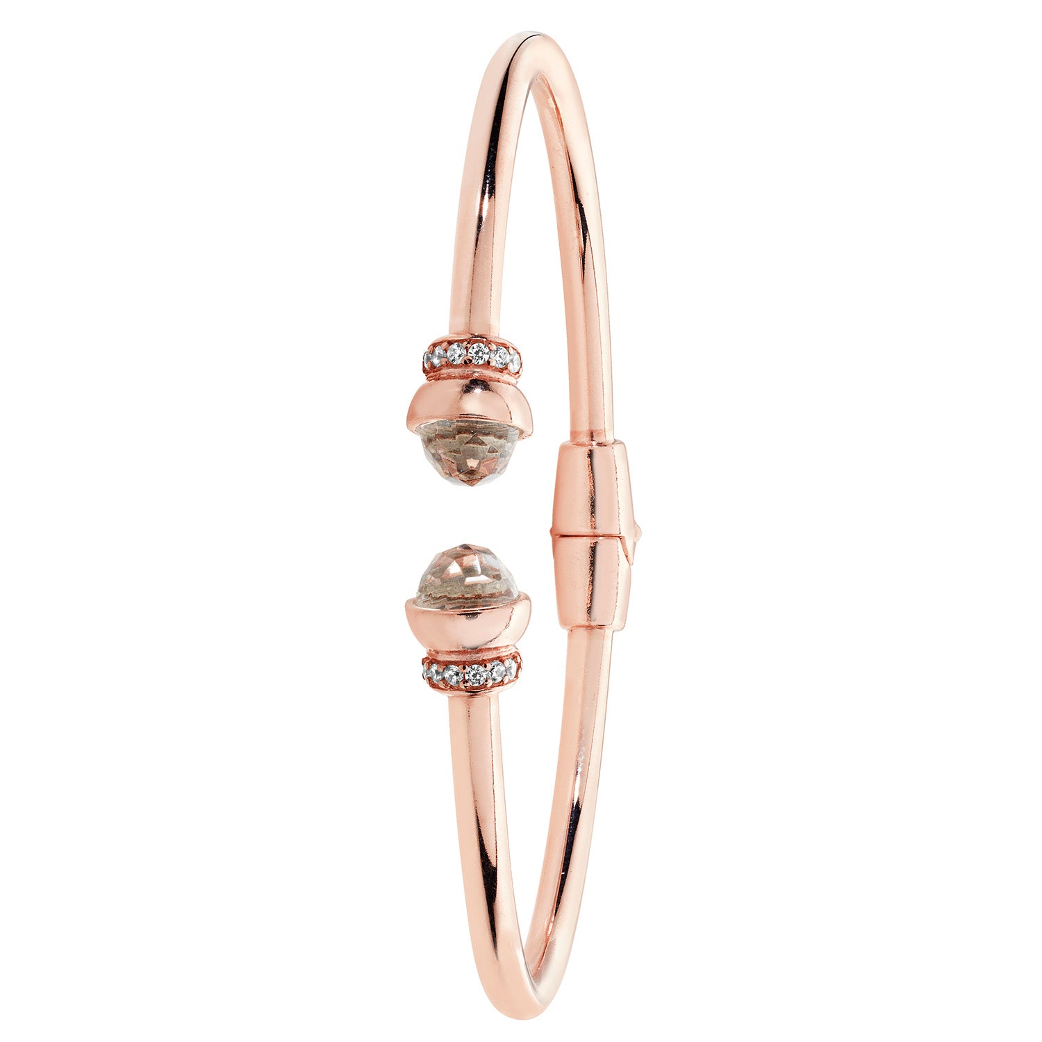 SILVER ROSE GOLD PLATED CRYSTAL AND CZ TORC BANGLE