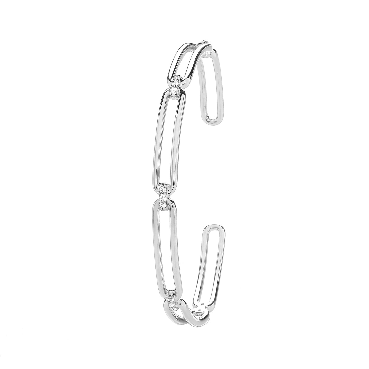 SILVER RHODIUM PLATED PAPERCLIP LINK CZ BANGLE