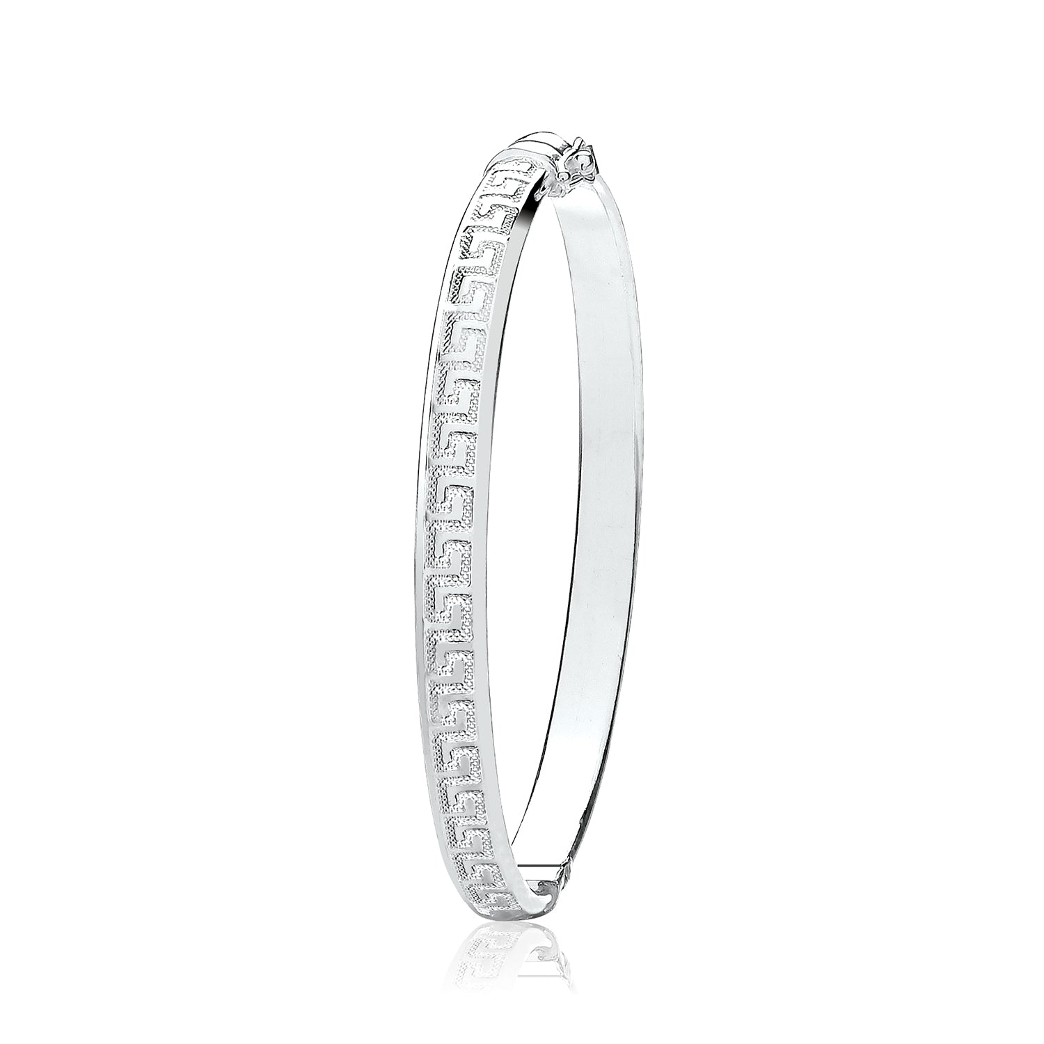 SILVER LADIES' OVAL GREEK DESIGN HINGED BANGLE