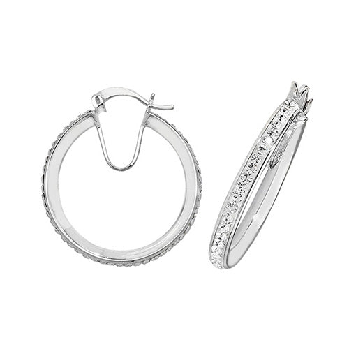 SILVER 20MM CRYSTAL HOOP EARRINGS