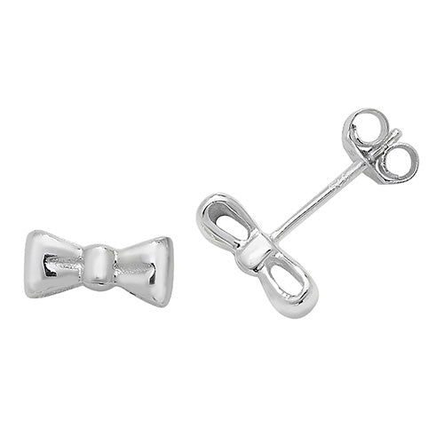 SILVER BOW TIE STUD EARRINGS