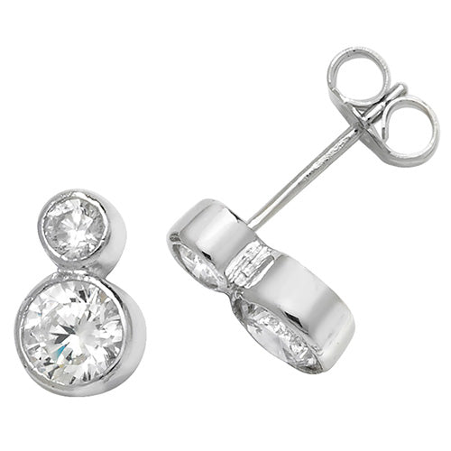 SILVER ROUND DOUBLE CZ STUD EARRINGS