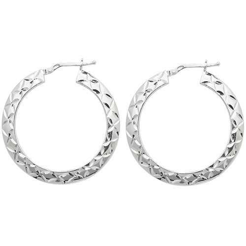 SILVER 25MM DIA CUT HOOP EARRINGS