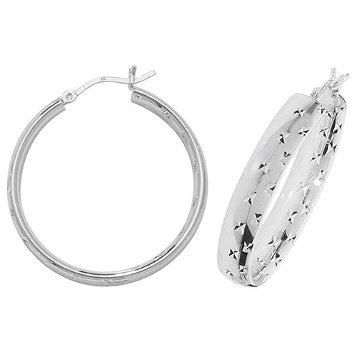 SILVER 30 MM DIA CUT HOOP EARRINGS
