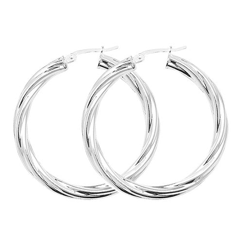 SILVER 30MM TWISTED HOOP EARRINGS