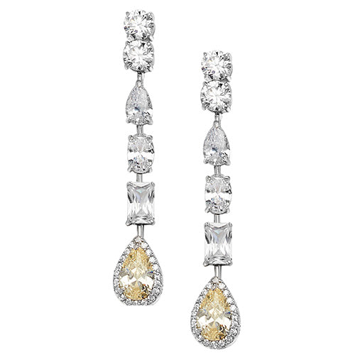 SILVER YEL & WHT CZ RHODIUM PLATED DROP EARRINGS