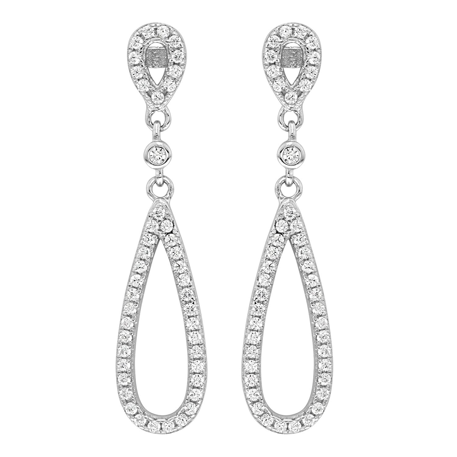 SILVER RH PLATED CZ DROP EARRINGS