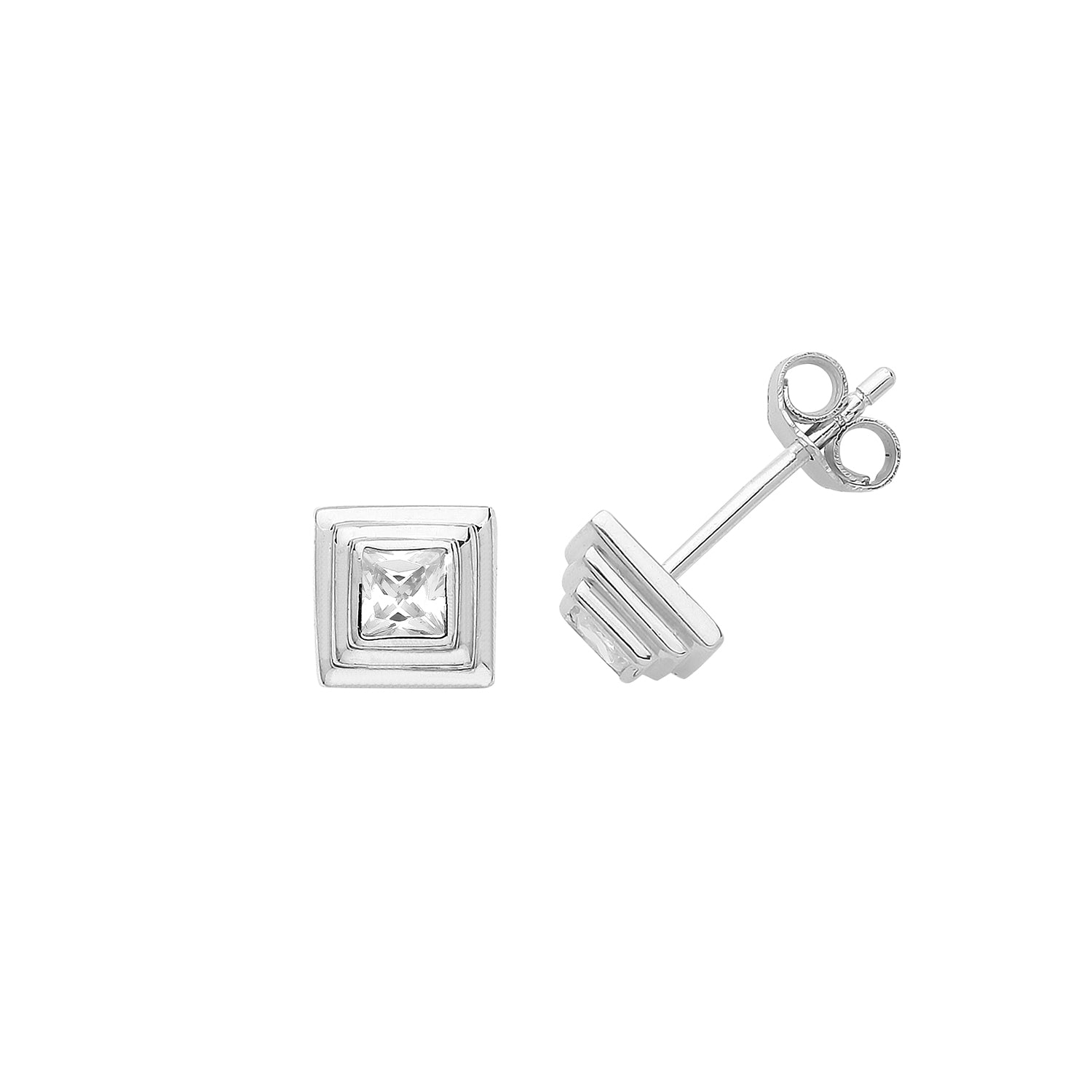 SILVER CZ SET SQ STUD EARRINGS 3MM