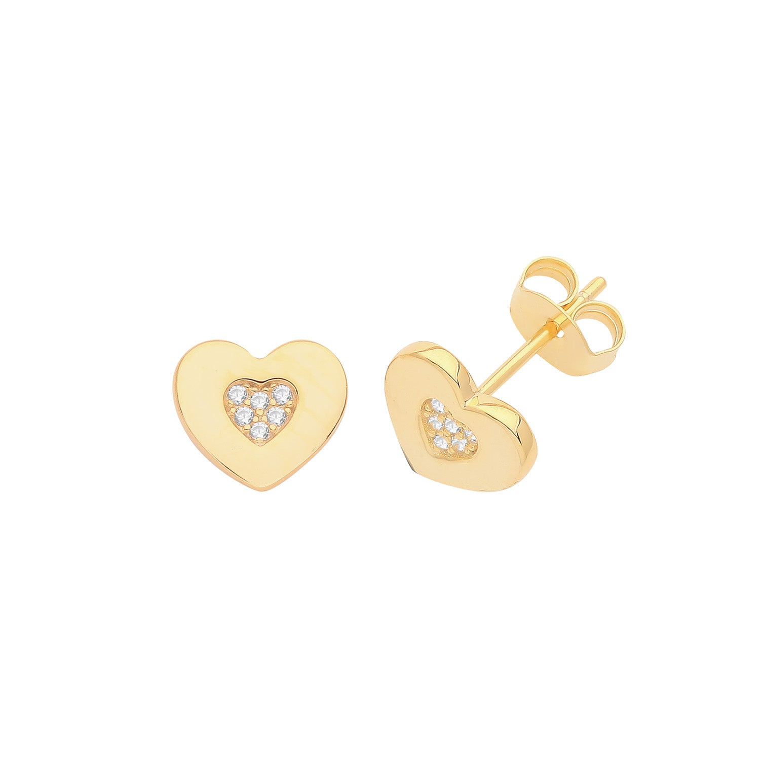 SILVER GOLD  PLATED CZ SET  HEART STUDS