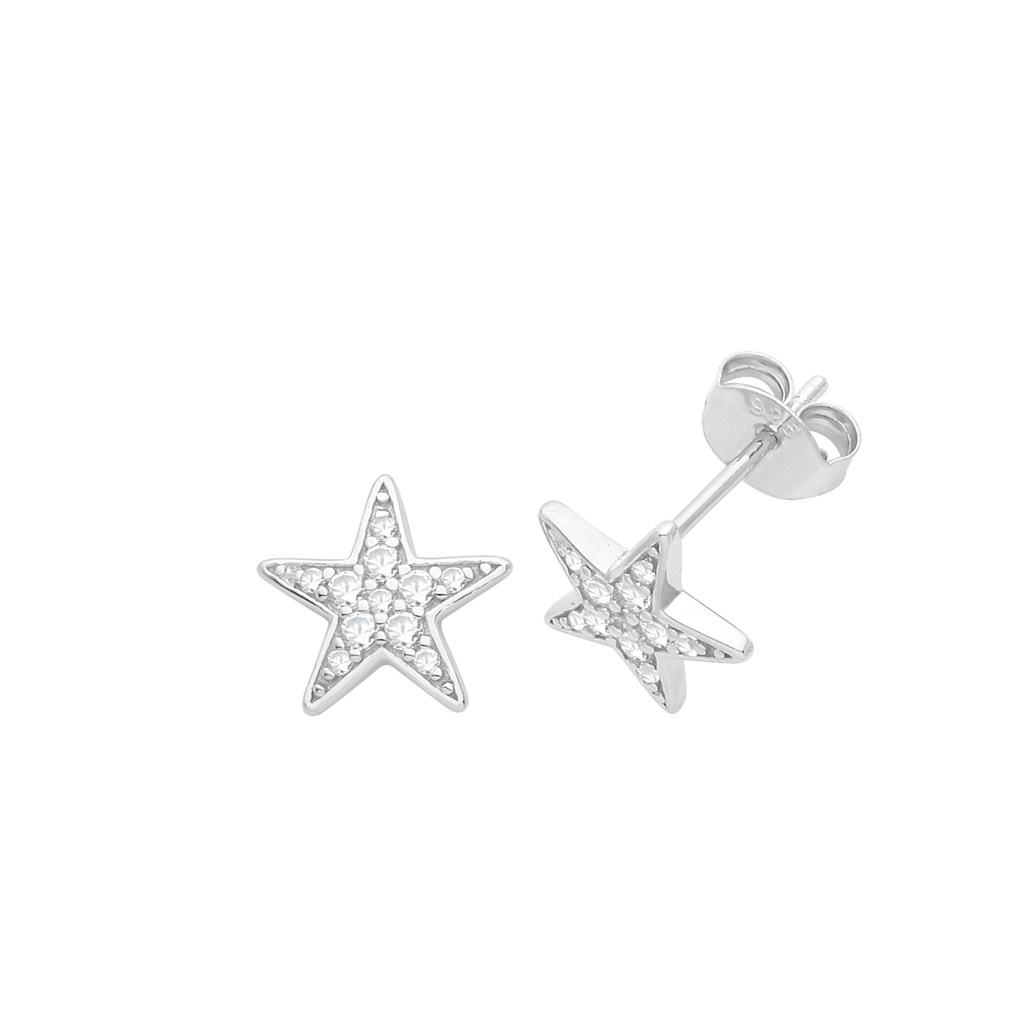 SILVER RHODIUM PLATED CZ SET STAR STUDS